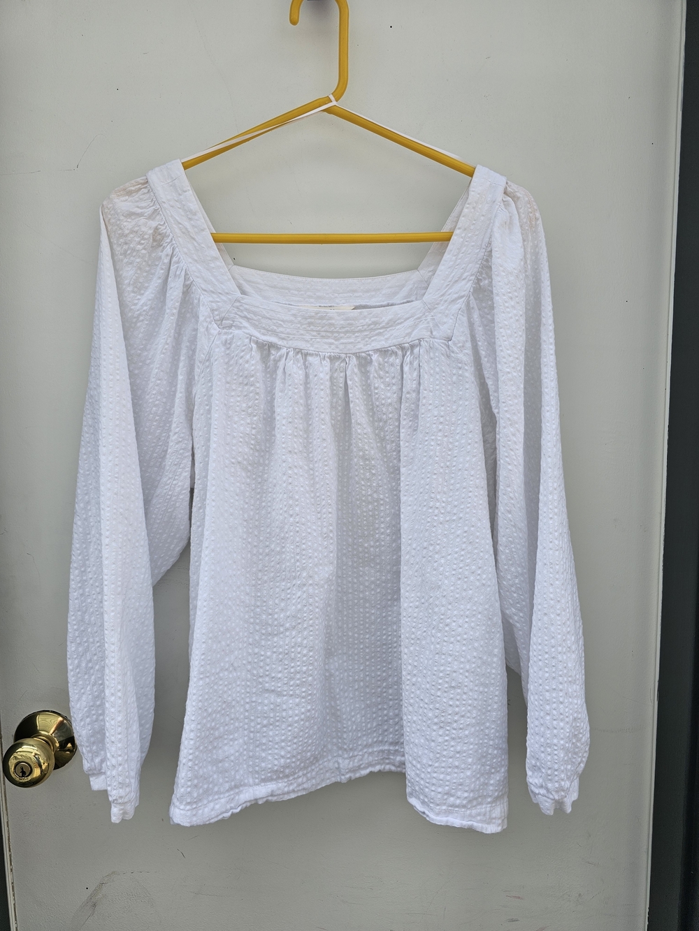 Terra & Sky White Textured Square-Neck Long Sleeve Top
